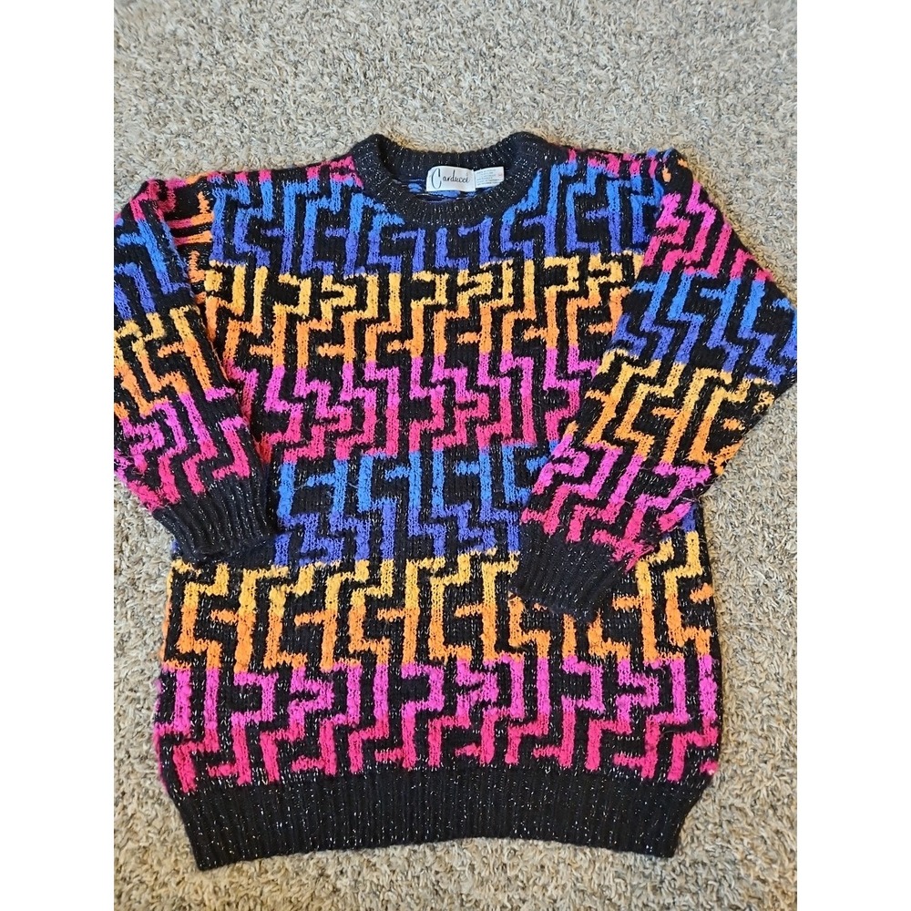 Vintage Womens‎ Carducci Sweater Y2k Silver Metallic Accent Colorful Size Medium